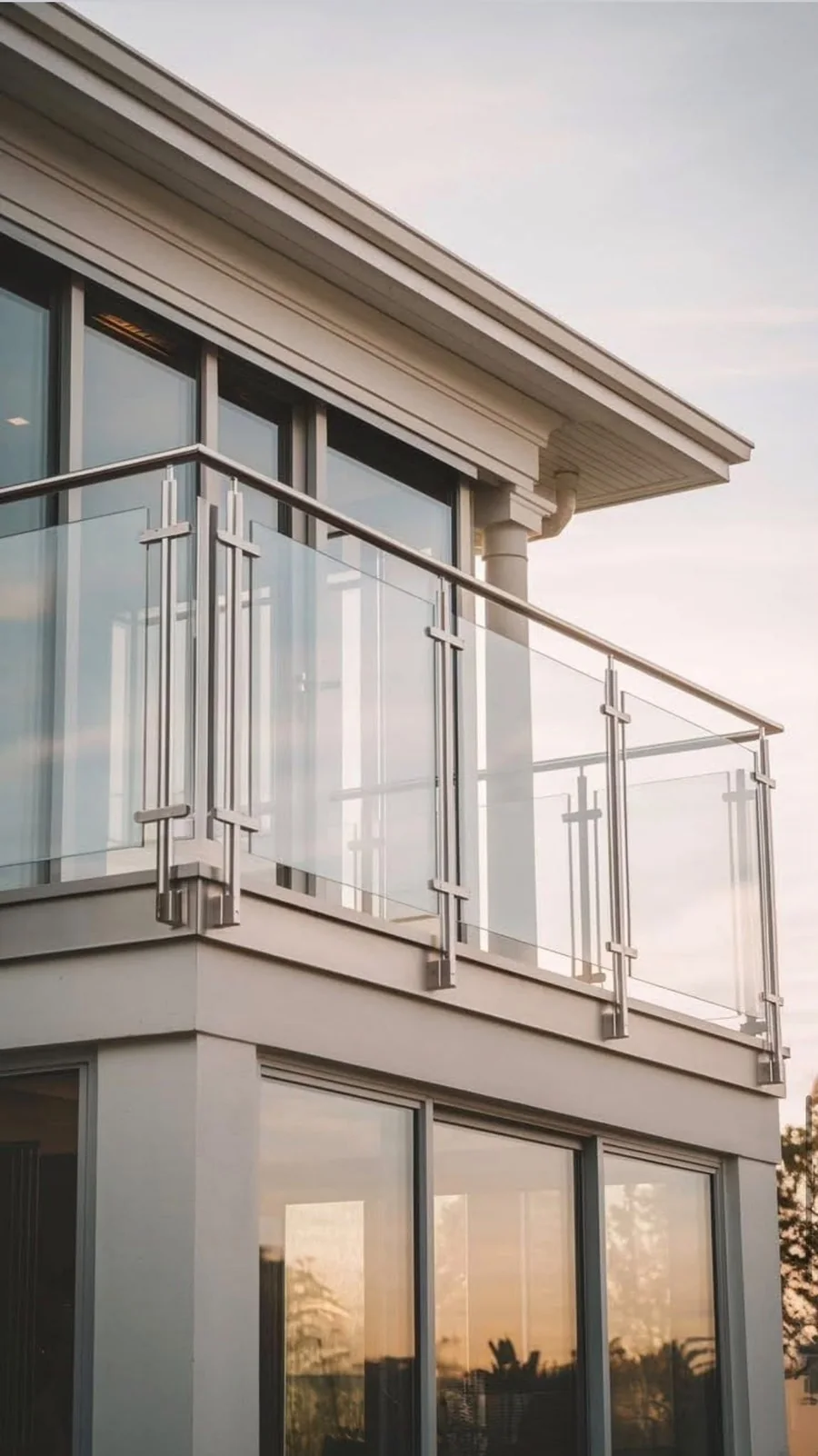 Elegante Ganzglas-Geländer für offene Ausblicke, wetterfest und pflegeleicht.